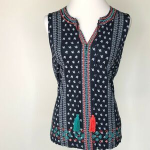 Tribal Womens Sleeveless Top Embroidered Small Tank BOHO
